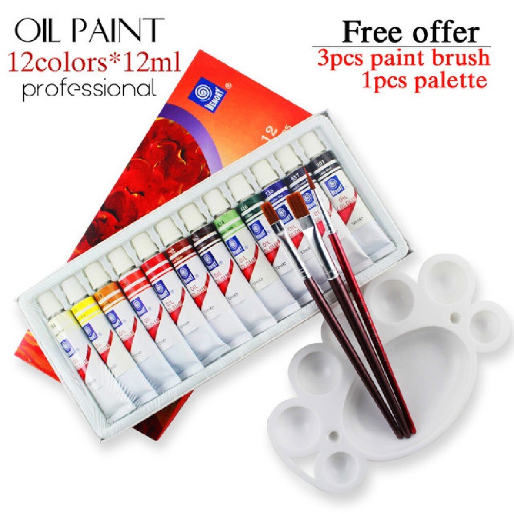 Memory 12 Colors 12ML Tube Oil Paint Sets for Children Drawing Tools offer brushes for free Art Supply: Default Title