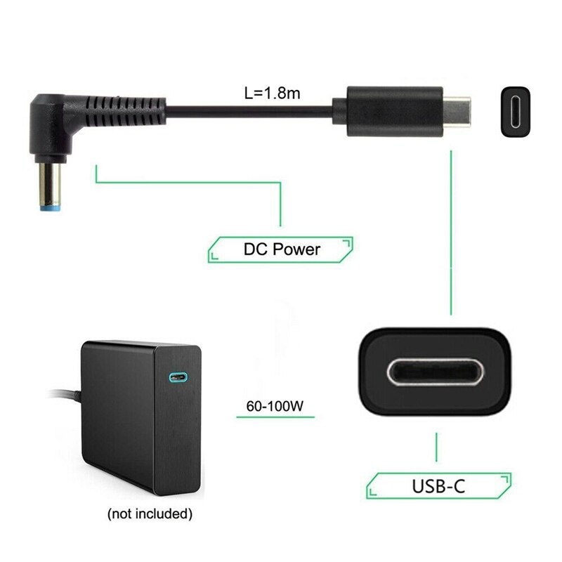 Entrada de USB-C tipo C para rectángulo 5,5x1,7mm Cable de carga PD para portátil Acer