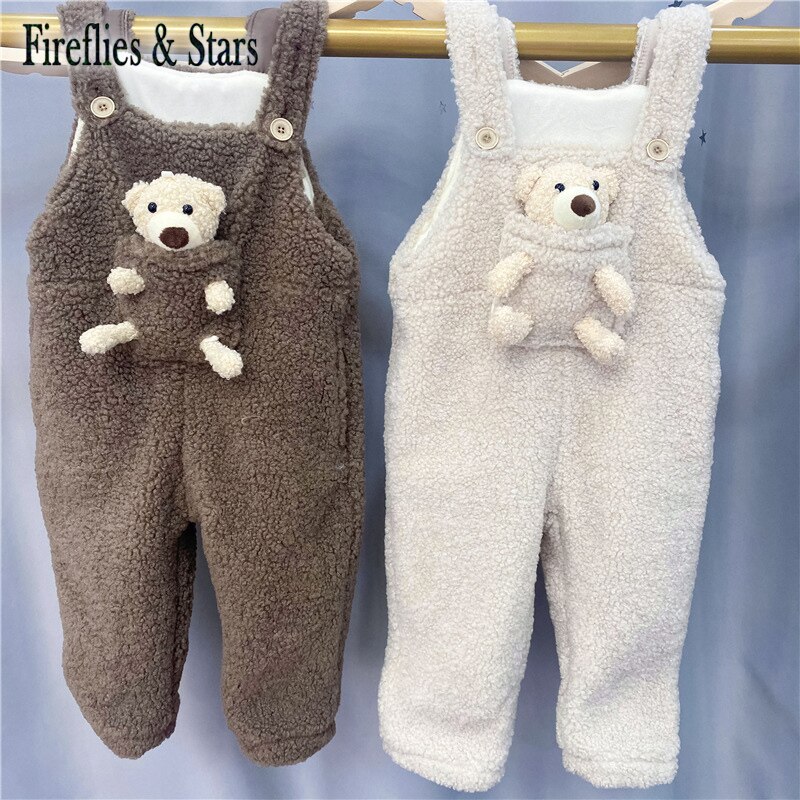 Conjunto de otoño para niñas, monos de una pieza para niños, ropa para niños, muñeca frontal de , oso, terciopelo grueso cálido de 1 a 7