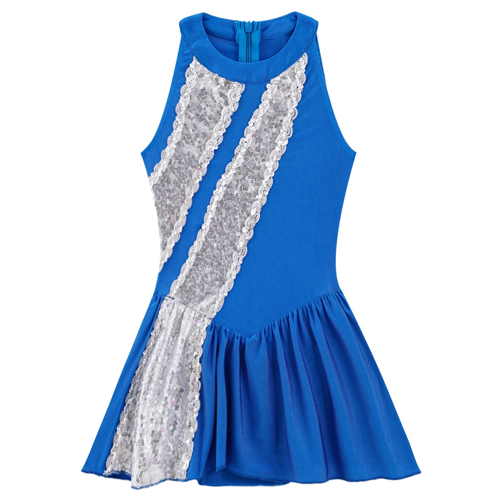 Vestido de baile de porristas para niñas, traje de animadora sin mangas, cuello redondo, cremallera Invisible, espalda brillante, decoración de lentejuelas: Royal Blue / 6