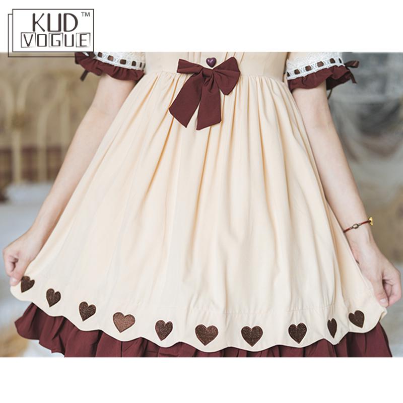 Lolita vintage piger sommer sød rund dukkekrave korte ærmer bånd sløjfer hjerter flæser kvinder fest prinsesse bal kawaii