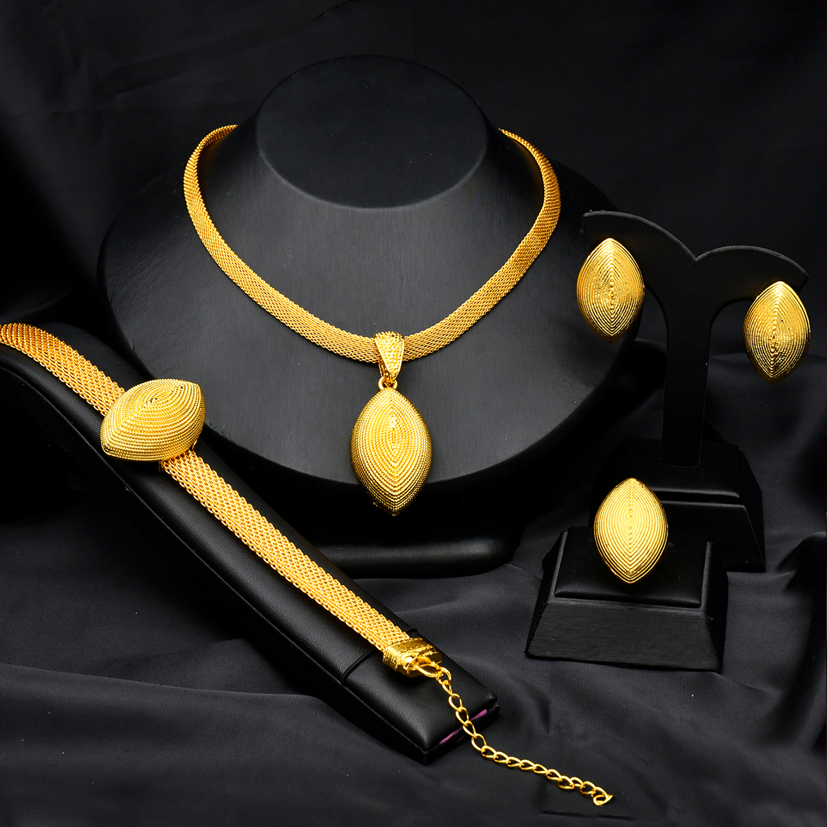 ANIID-Conjunto de joyería africana de Color dorado para mujer, gargantilla india, collar, pendiente, joyería nigeriana chapada en oro de 24K, boda de Dubái: Color dorado