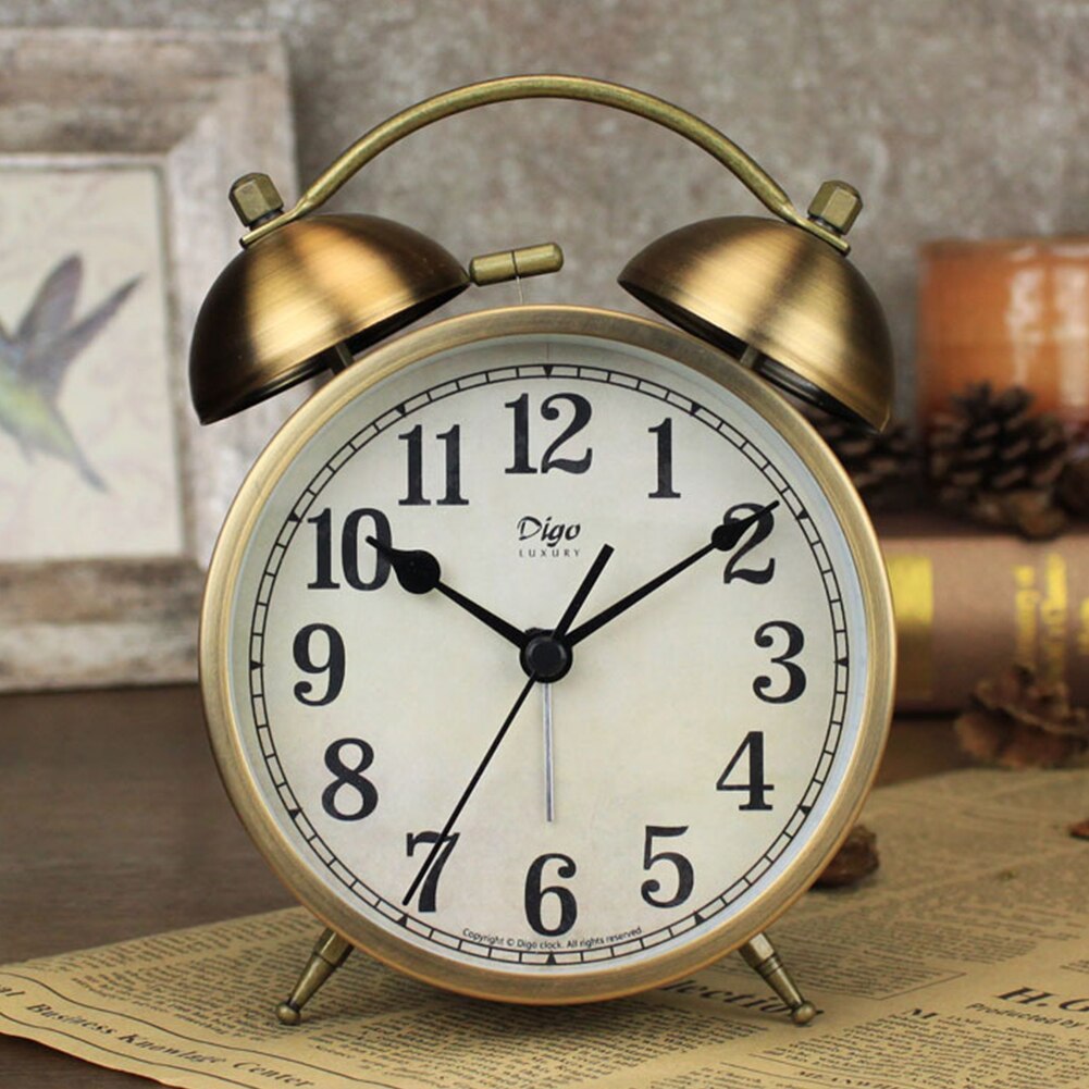 Retro Battery Powered Vintage Classic With Night Light Alarm Clock Desktop Bedside Silent Metal Quartz Loud Non Ticking Numerals: Default Title