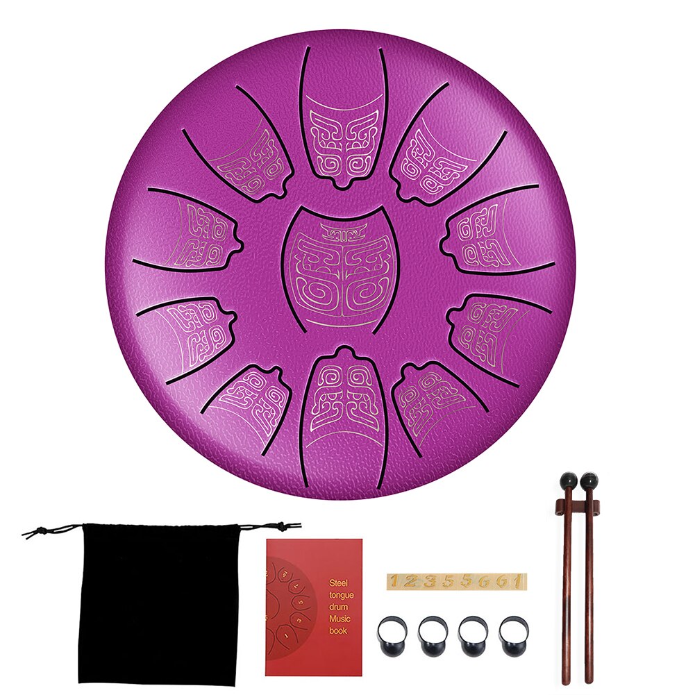 6 inch 11 Tune Steel Tongue Drum Percussion Musical Instrument Hand Tank Drum with Bag Drumsticks Sticker for Children Beginner: Puerple B