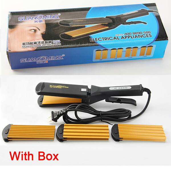 4-in-1 Women Interchangeable Plates Hair Straightener Crimping Iron Crimper Hair Styling Tool deep wave Straightening Iron: Yellow / UK