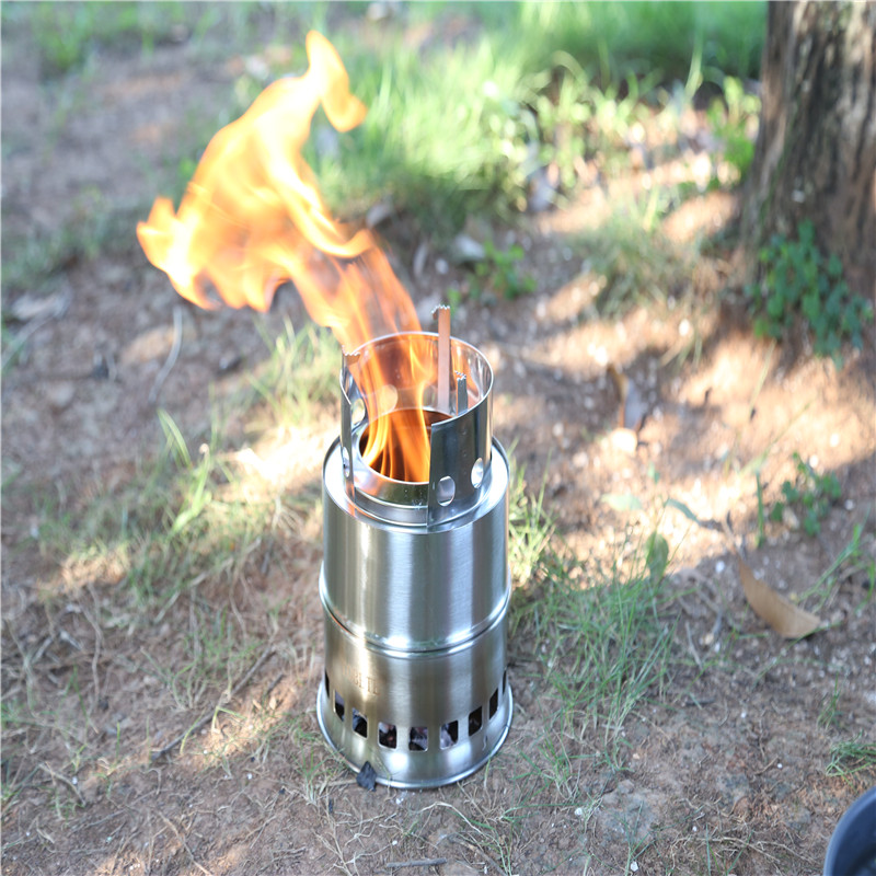 Mochila supervivencia leña ardiendo Sistema de cocina de madera plegable gasificador de acero inoxidable solidificado estufa de Alcohol herramienta de barbacoa