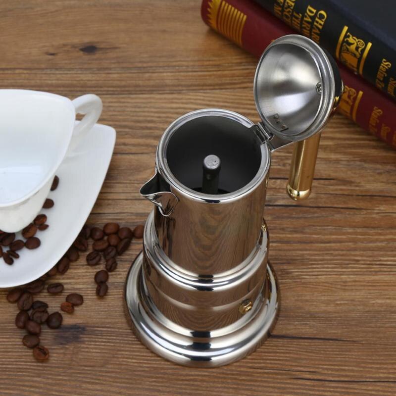 200ml 4 koppar rostfritt stål kaffekanna moka kaffebryggare tekanna filter automatisk kaffemaskin espressomaskin