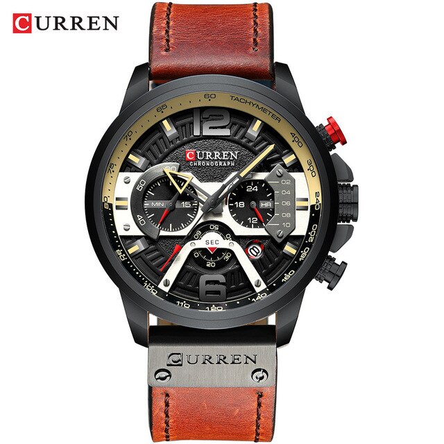 Curren Horloge Heren Horloges Topmerk Luxe Mannen Casual Lederen Waterdichte Chronograaf Mannen Sport Quartz Klok Relogio Masculino: red black black