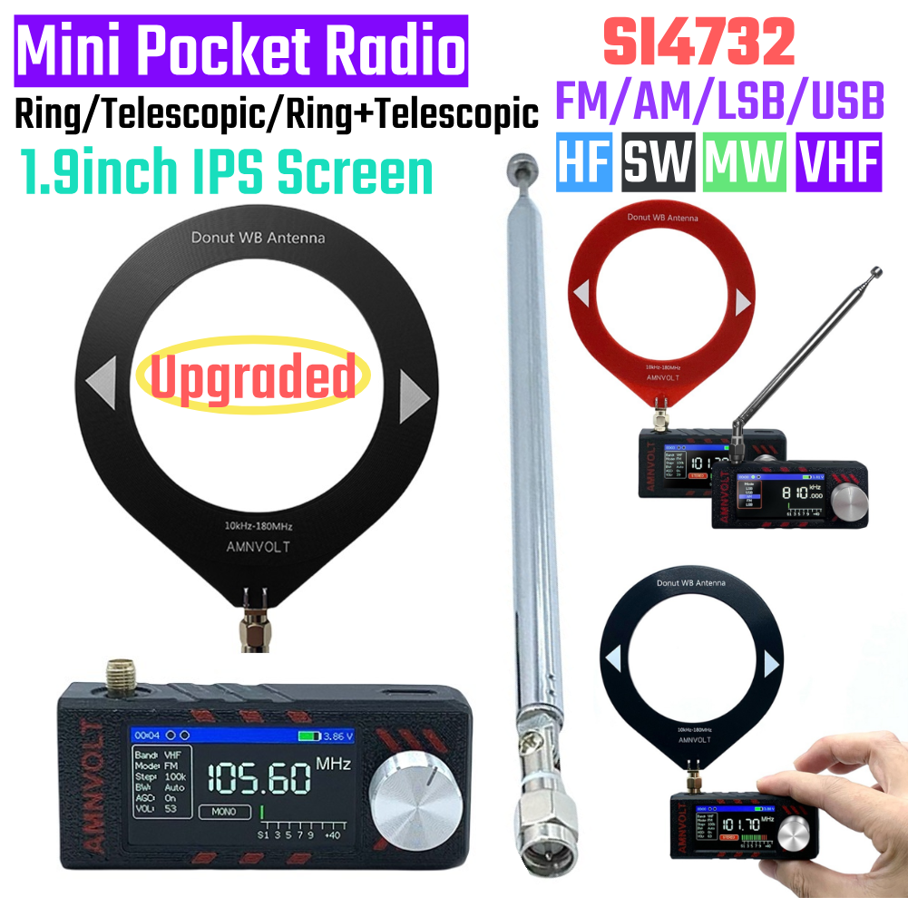 ATS MINI PRO Mini Pocket Radio SI4732 0.5-108mhz HF SW MW VHF All Band Radio LSB USB AM FM 1.9in Screen Donut＋Telescopic Antenn