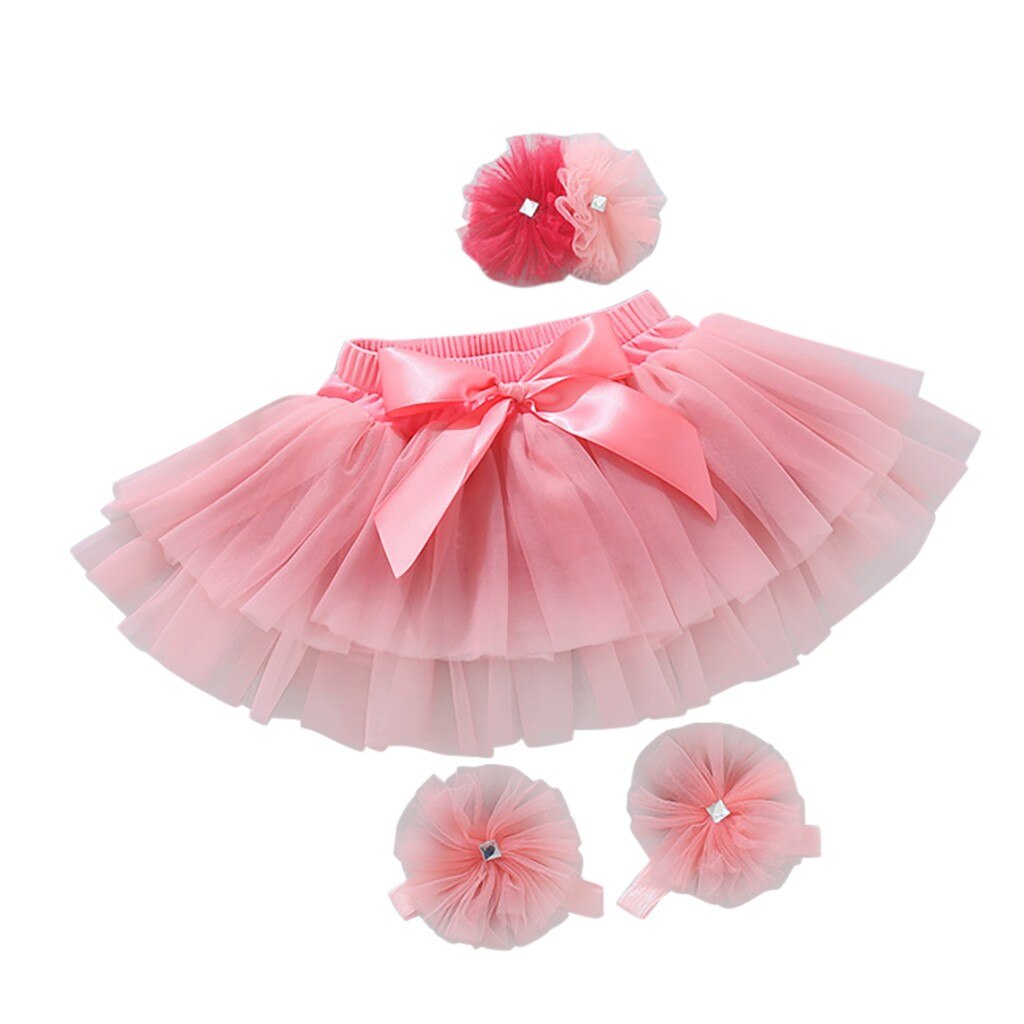 Jupe Tutu pour enfants en bas âge # p4 | Bande de cheveux en maille, avec nœud papillon, sangle de pieds, pour enfants, fête, danse princesse, Ballet: Watermelon Red / 3T