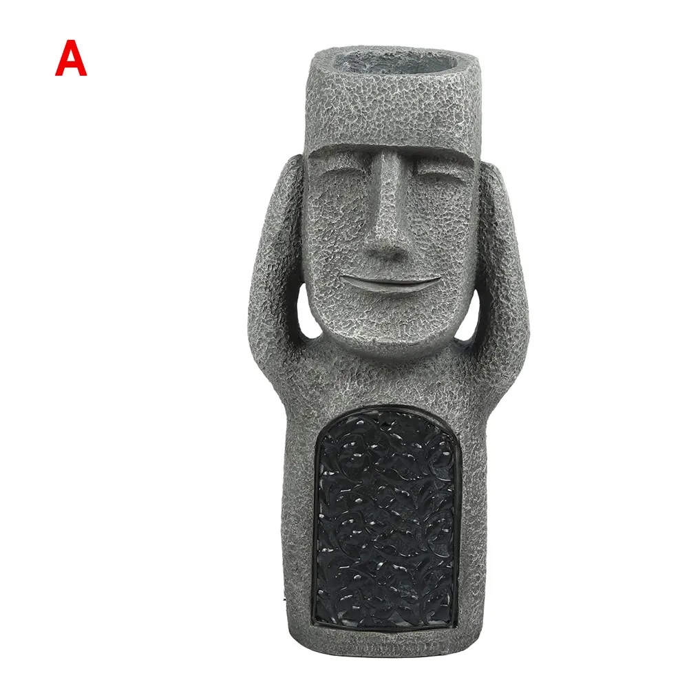 See Hear Speak No Evil Garden Easter Island Statues Resin Sculpture Outdoor Decoration Home Vase Statue Decor Figurine: a