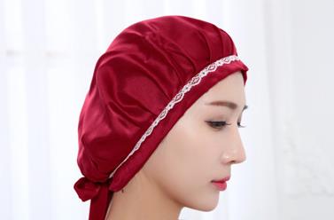100% Silk Sleeping Cap Soft Silk Night Sleep Cap Sleeping Hat Bonnet Burgundy Sleepwear With Tie Adjustable