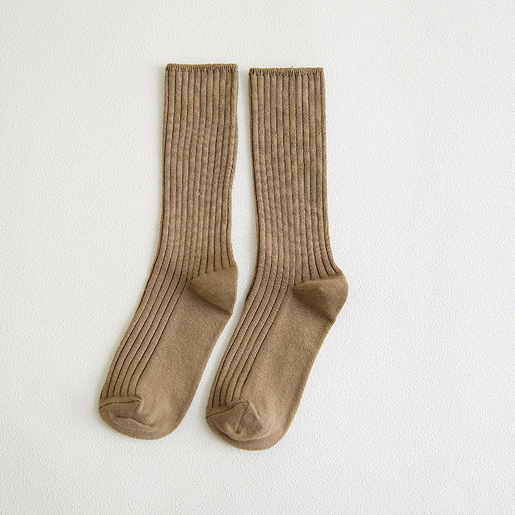 Chaussettes Coréennes Noires et Roses en Coton Solide pour Femme, Bas Rétro pour Étudiantes, Automne-Hiver, 1 Paire: Kaki