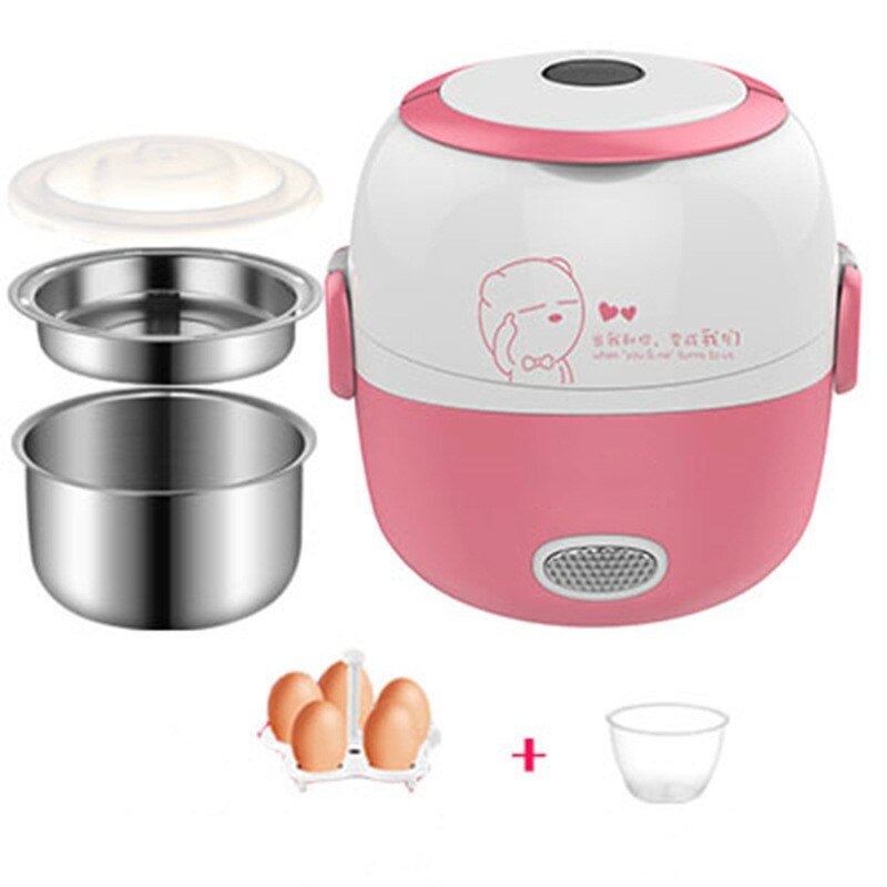 Fiambrera eléctrica multifuncional de doble capa, recipiente para conservar el calor, para arroz, pequeña de acero inoxidable con fiambrera: Pink
