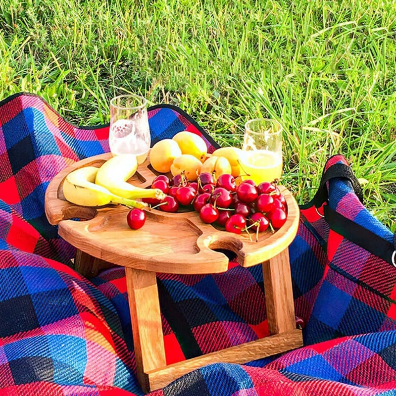 Exnemel Wijntafel voor buiten, houten opvouwbare picknicktafel met glazenhouder, 2-in-1, voor tuinwachtrijen en kamperen, strand, buiten diner