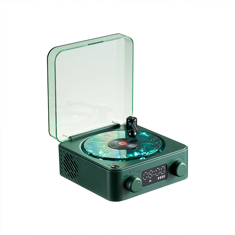 Altavoz de tocadiscos Retro con ruido blanco, reproductor de discos de vinilo inalámbrico con Bluetooth, sonido estéreo, efecto de lámpara de proyección RGB: Verde militar