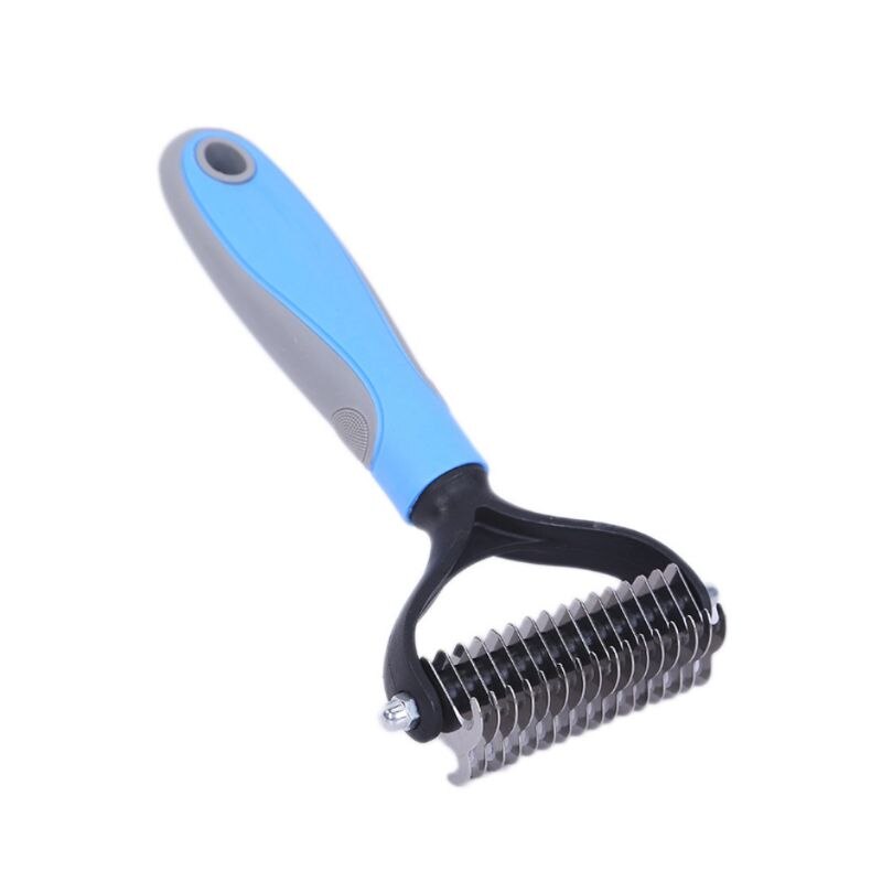 Ontharing Kam voor Honden Kat Trimmen Deshedding Borstel Grooming Gereedschap: Blue  L