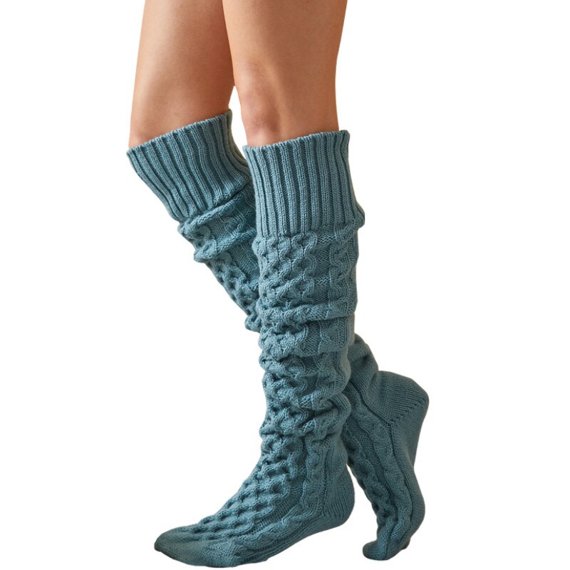 Female Knitted Stocking, Ladies Solid Color Knee-High Socks Long Tube Socks for Fall Winter, Blue/Black/Gray