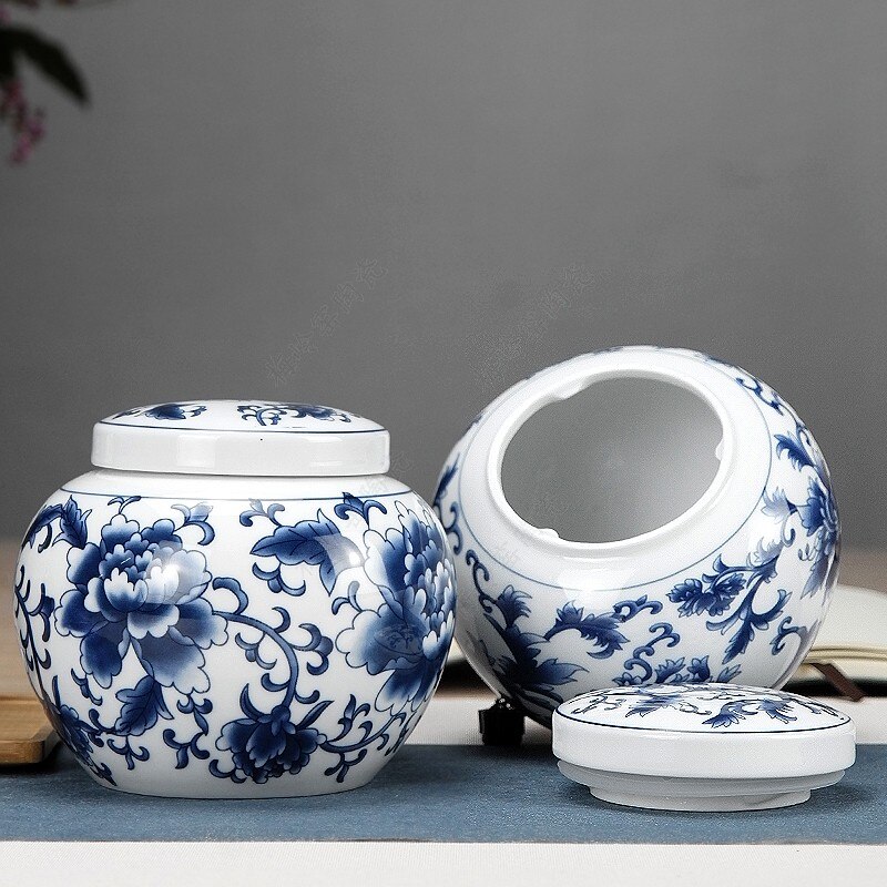 Multifunction Tieguanyin Sealed Containers Chinese Blue and White Porcelain Ceramics Tea Caddy Tea Bag Household Storage Box