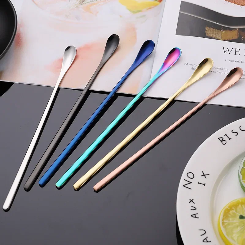 Long Handle Stirring Spoon Stainless Steel Food Grade Coffee Utensil Waterdrop Shape Ice Spoon Honey Cocktail Mixing Bar Tool