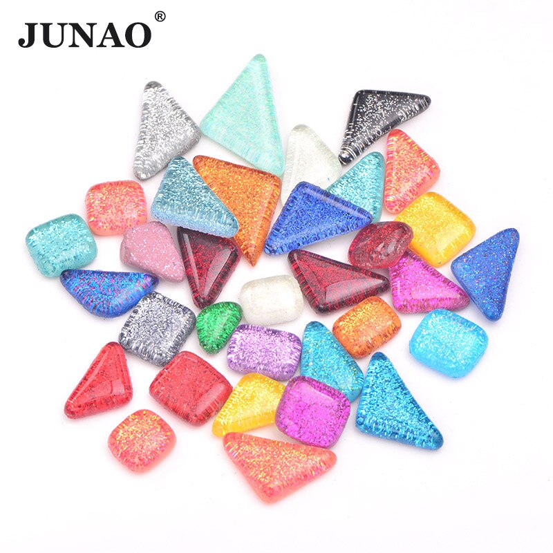 Junao 20 stk kjedelig farge glass mosaikkfliser steiner runde cabochons perler diy mosaikk lage til puslespill kunst hjem dekorasjon håndverk: glitter blande størrelse