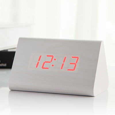 Jinsun Wekker Moderne Houten Thermometer Desk Klokken Led Digitale Klok Geluid Controle Mini Led Tafel Klok: white-red