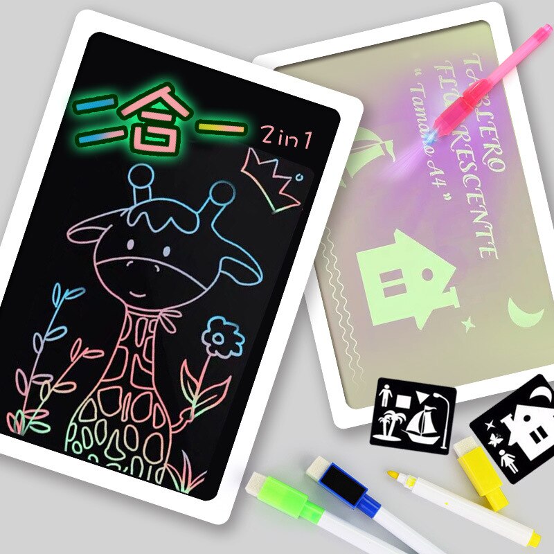 Disegnare con la Luce Fun Fluorescente Tavolo Da Disegno Per Bambini Luminosa Graffiti Del Fumetto di Tabellone Per Scrittura 3D Lavagna LUMINOSA: Giallo