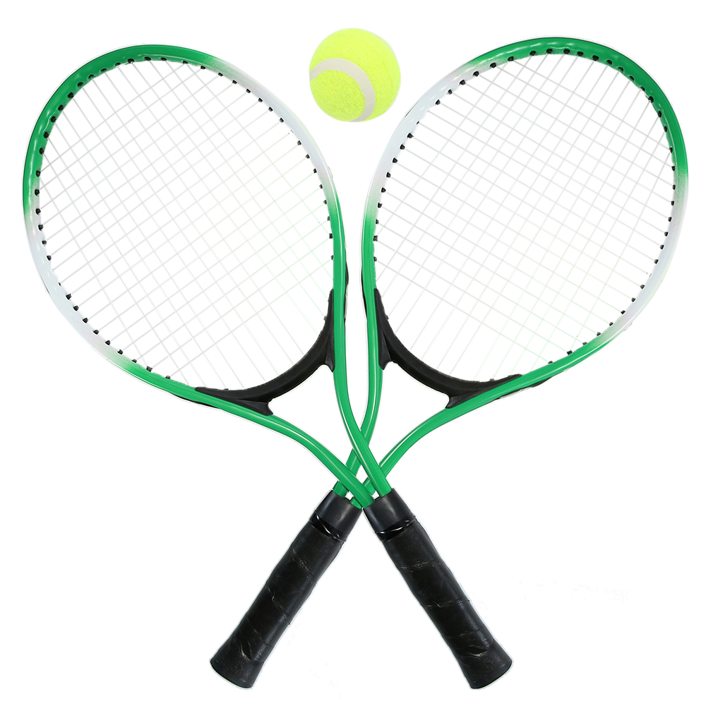 Set of 2 Teenager's Tennis Racket with Free ball For Training raquete de tennis Carbon Fiber Top Steel Material Tennis String: Green