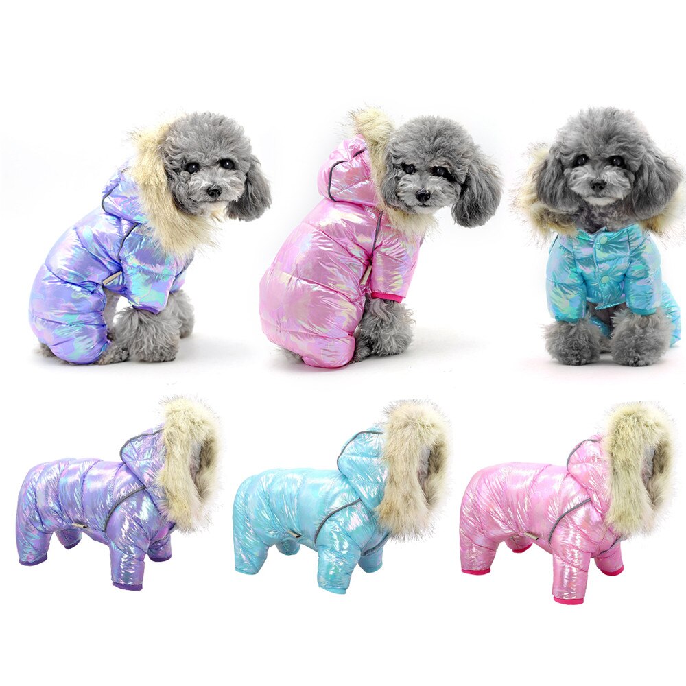 Ropa de invierno para perro, monos de lujo con Cuello de piel, abrigo acolchado grueso e impermeable para perros pequeños, cálido para mascotas, traje de nieve y tormenta