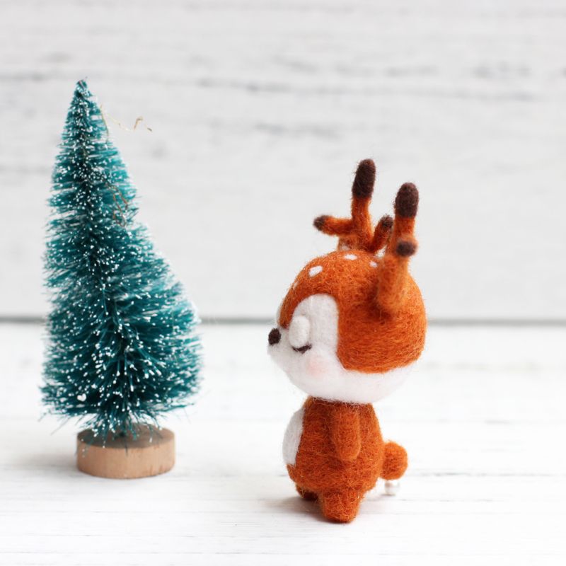 Ciervo sica Animal muñeca lana manualidad de fieltro DIY sin terminar Poked Set kit para manualidades para Material de aguja bolsa paquete