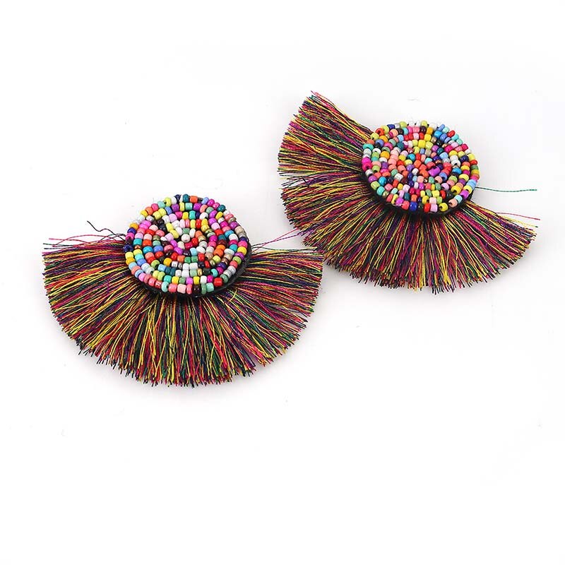 2PCs Tassel fringe pendant with glass bead for DIY earrings jewelry making sewing supplies garment clothes accessory decoration: 6