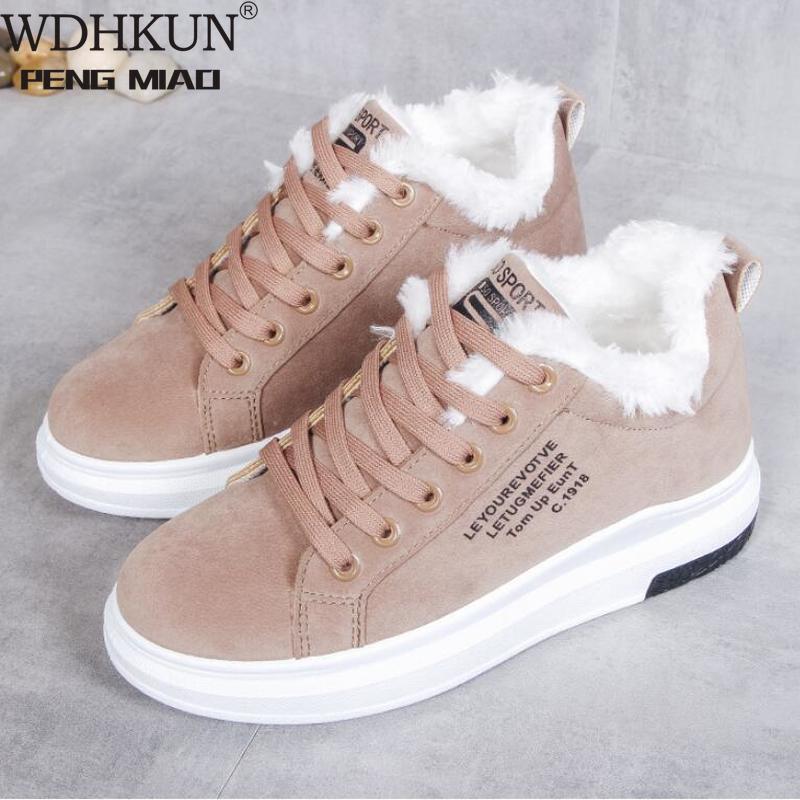Winter Vrouwen Schoenen Warm Bont Pluche Dame Casual Schoenen Lace Up Mode Sneakers Zapatillas Mujer Platform