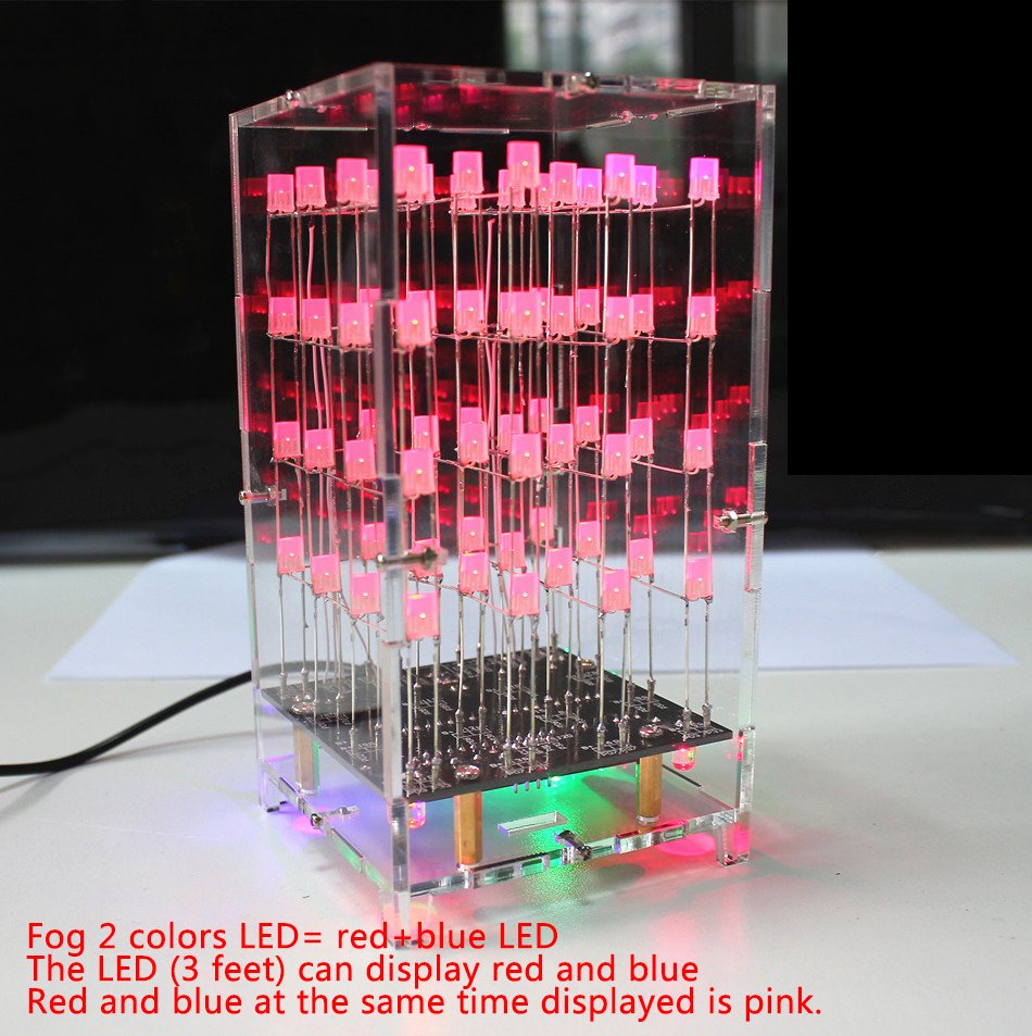Kit de cubo de luz de colores 4x4x4, MCU 3d4, producción de bricolaje electrónico, luz led antiniebla azul, piezas de repuesto hechas a mano con carcasa acrílica: 2 color diy kit case