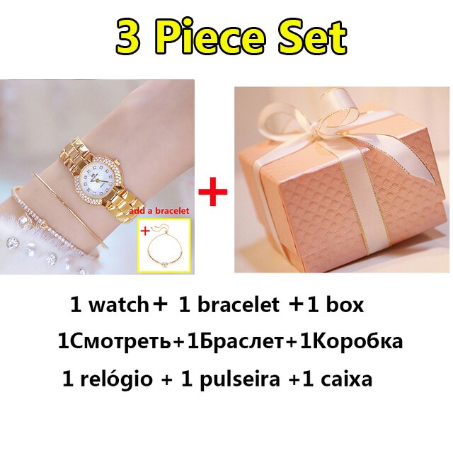 Women Luxury Brand Watch Dress Silver Gold Women Wrist Watch Quartz Diamond Ladies Watches Female Clock Bayan Kol Saati: 3 pcs gold