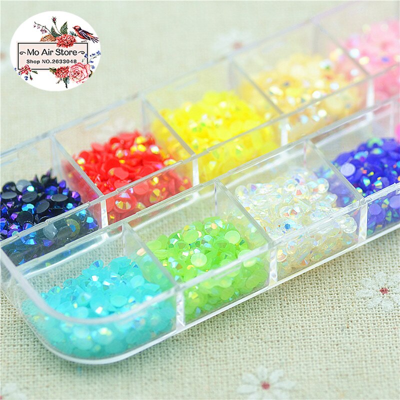 3000 Stks/partij 3Mm 12 Kleur Jelly Rhinestones Plaksteen Half Ronde Kralen Sieraden Ambachten Decoratie Scrapbooking