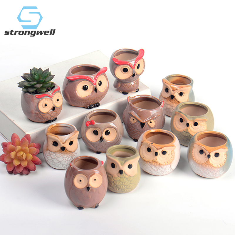 Strongwell Miniatuur Uil Bloempot Wastafel Bloempotten Fairy Tuin Potten Ornament Home Office Decor Succulent Groene Planten