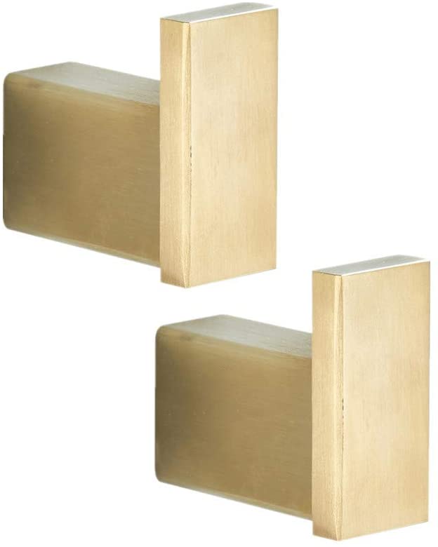 Juego de accesorios de baño con acabado dorado cepillado, gancho para toalla, soporte para papel higiénico, anillo para toalla, barra de acero inoxidable montada en la pared: Towel Hook 2 Pieces