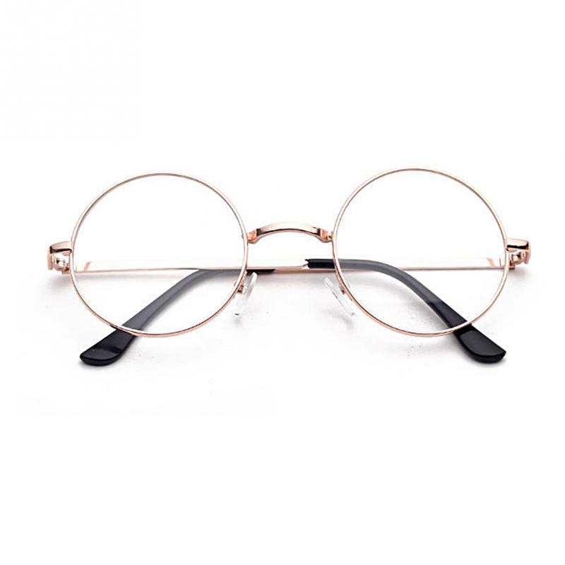 Round Metal Decorative Plain Eyewear Glass Unisex Optical Glasses UV Protective Windproof Eyeglasses: Gold
