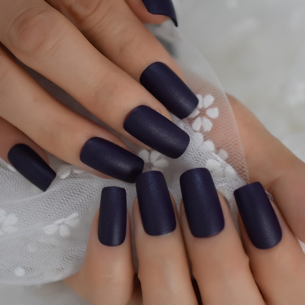 Rough Matte Square False Nails Dark Purple Frosted Acrylic Artificial Nails Medium Manicure Tips 24pcs
