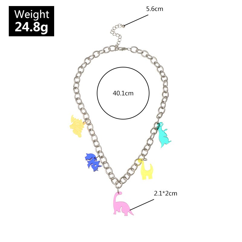 Animals Dinosaur Acrylic Charms Pendant Necklace Jewelry for Women Girls Party Birthday Clavicle Chain Necklace Jewelry