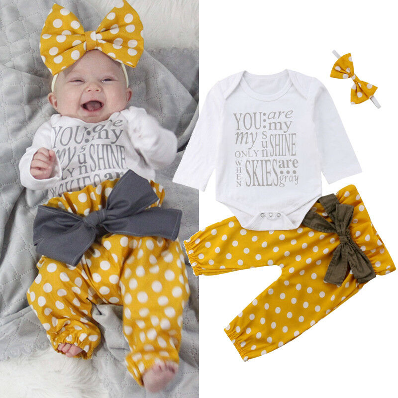 Baby Girl Infant Tops Romper Dot Bowknot Pants Leggings 3Pcs Outfits Clothes