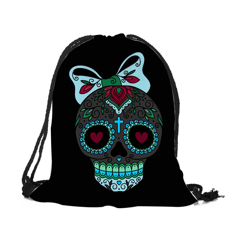 Punk Women Drawstring Bags Backpack Halloween Skull Print Newest Vintage College Students School Bagpack Girls Feminina Sack: 009