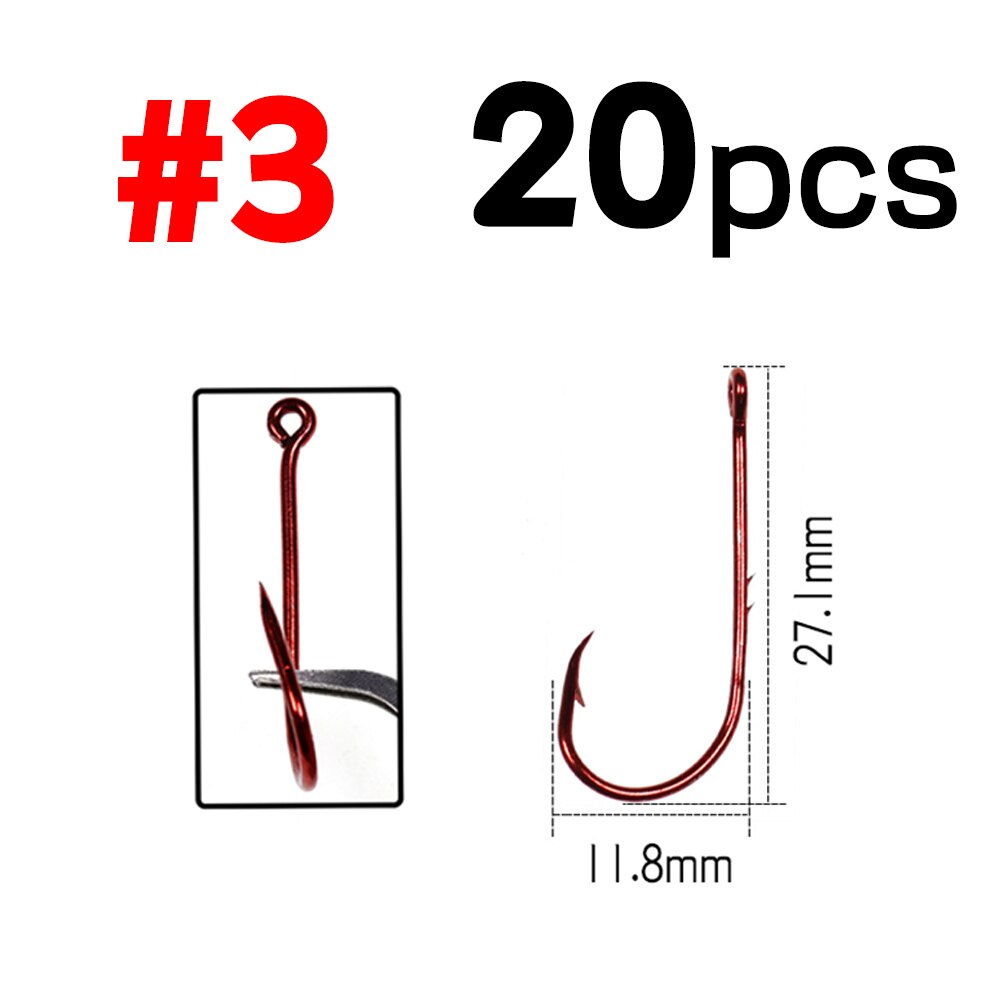 Elllv 20PCS Red Baitholder Fishing Hook Offset Narrow Bait Hook #14 - 5/0 Double Barbs High Carbon Steel Fish Hooks: 20pcs size 3