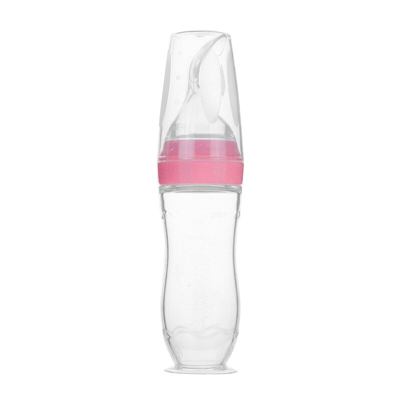 120Ml Veilig Pasgeboren Baby Zuigfles Peuter Siliconen Squeeze Voeden Lepel Melk Fles Baby Training Feeder: Pink With suction