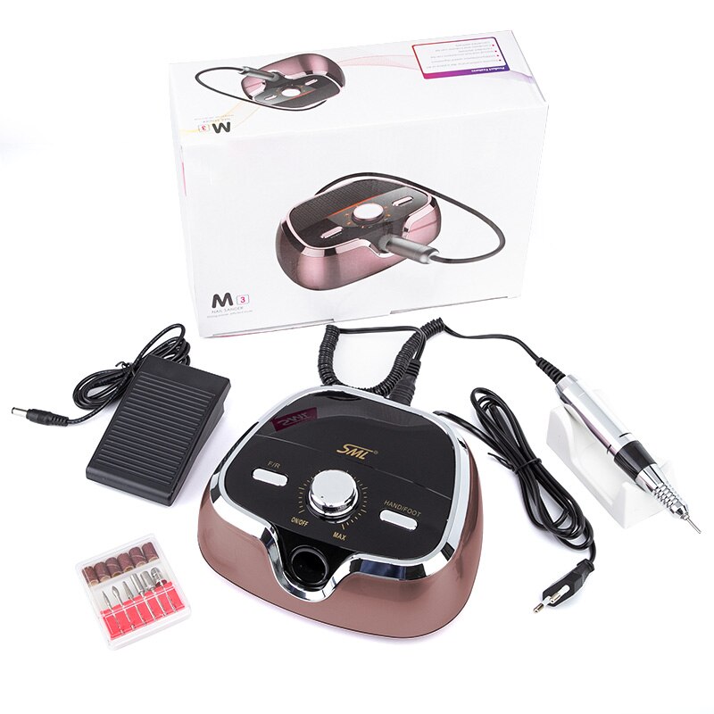 35000RPM Electric Nail Drill Machine M3 Electric Manicure Machine Set Accessory Pedicure Kit Ceramic Nail Drill Bit Nail Tools: brown