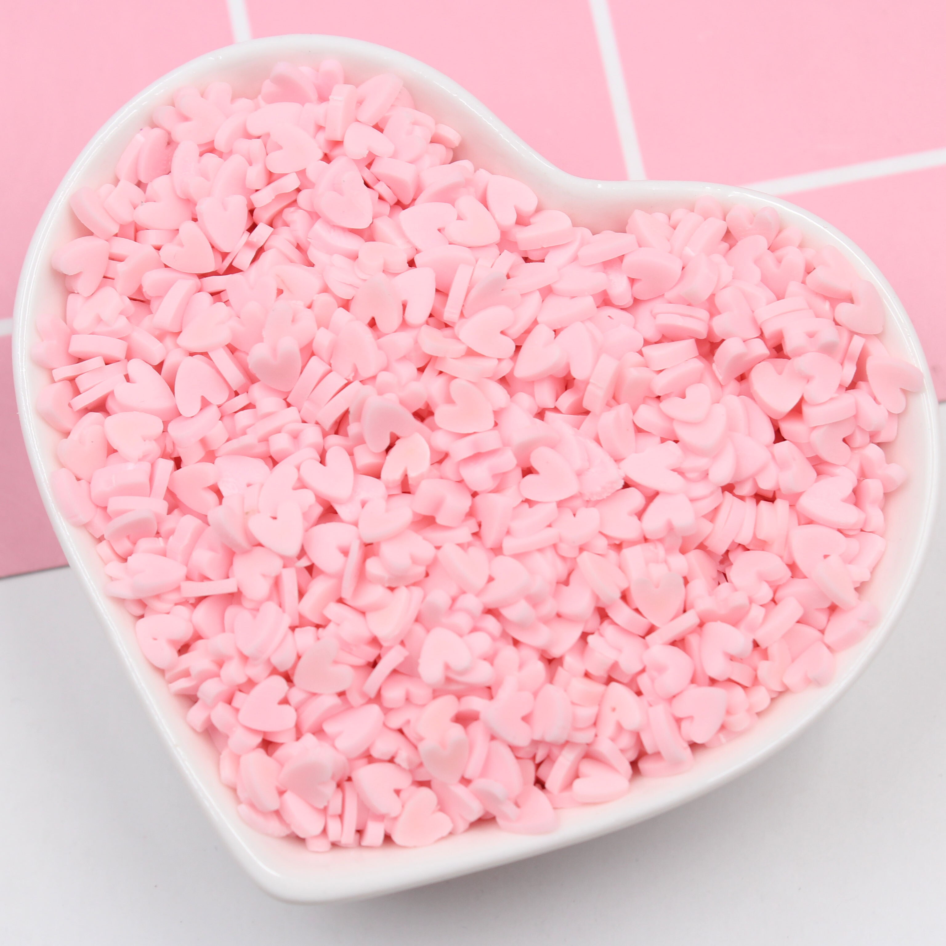 100g/ parti søde hjerte polymer ler bløde ler drysser til kunst og mobil dekoration diy håndværk fyldstof tilbehør 5mm: 5mm lyserødt hjerte