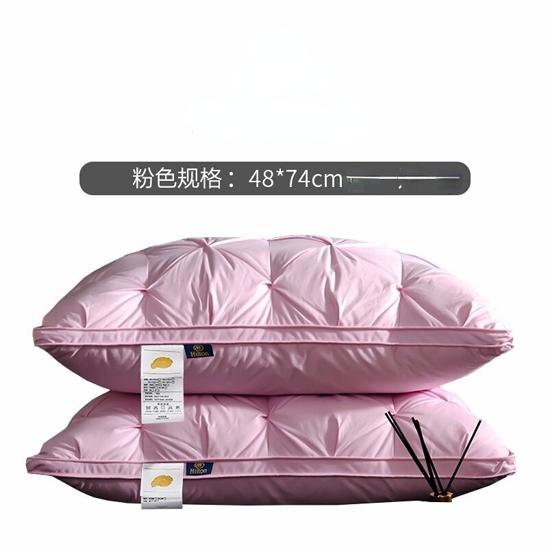 Down Pillow 100% White Goose Feather Pillow Core Five-star Hotel Cotton Single Cervical Vertebra Support Sleep Pillow: pink    1pcs / fiber pillow   1200g