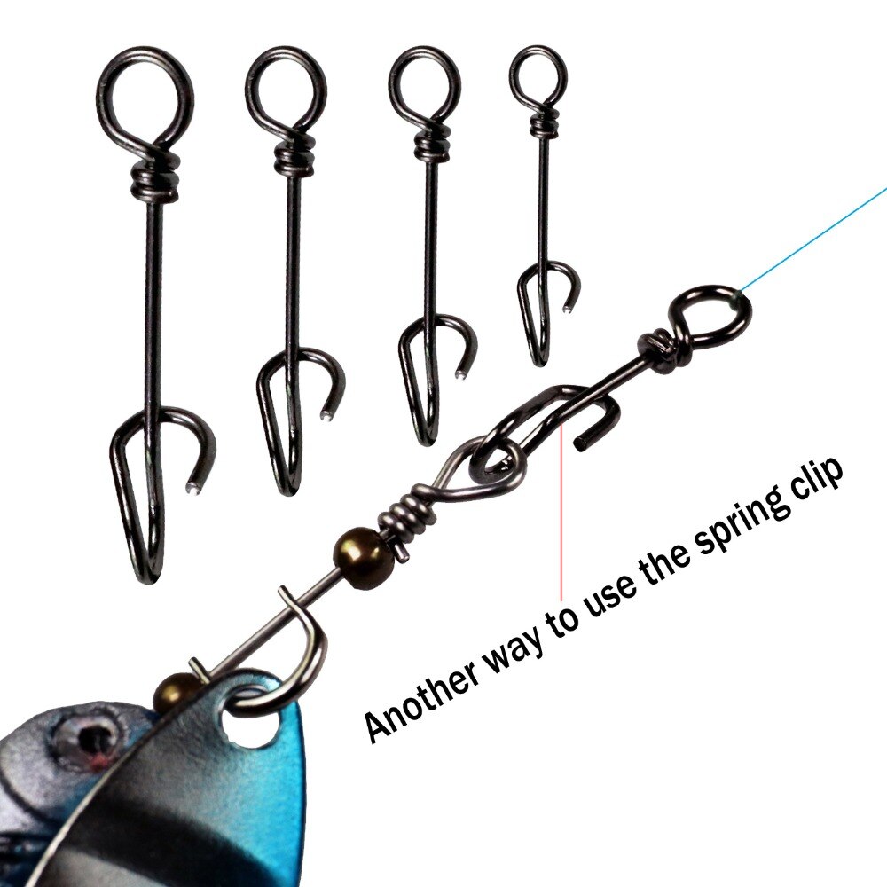100Pcs/Set Fishing Spring Clip Snap Clamp Buckle Pins Stainless Steel Fishing Swivel Snaps Spring Connector Bass Fishing Tackle