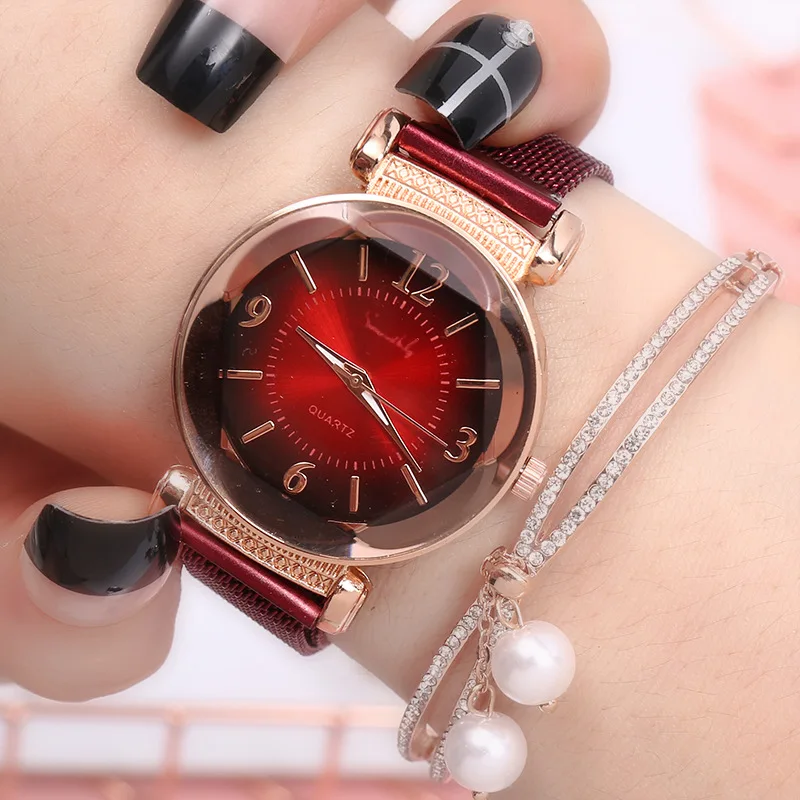 Luxe Mode Vrouwen Horloge Geometrische Romeinse Cijfer Quartz Dameshorloge Magneet Gesp Mesh Band Horloge Goud Reloj Mujer: Rose