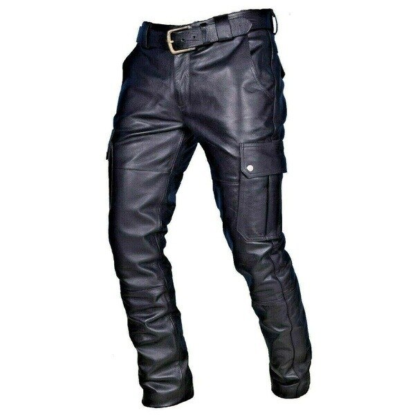 Wepbel Mannen Straight Pu Lederen Broek Biker Moto Lange Lederen Losse Street Style Steampunk Broek Rock Roll Lange Broek: XL / Black